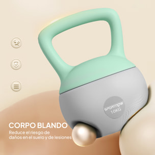 Pesa Rusa 10 kg, Soft Kettlebell Relleno de Arena Metálica y Mango Antideslizante, para Entrenamiento Culturismo en Casa, Gimnasio, Verde Menta y Gris