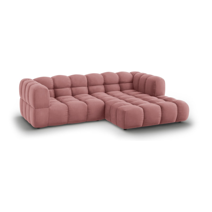 Canapé d'angle droit modulable "Sky" 3 places en velours saumon