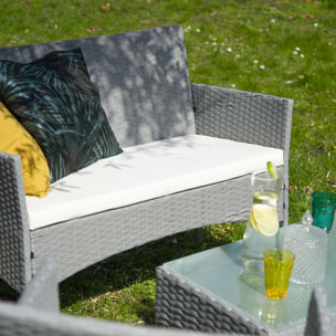 Salon de jardin CORDOUE en résine tressée gris 4 places - coussins ivoire