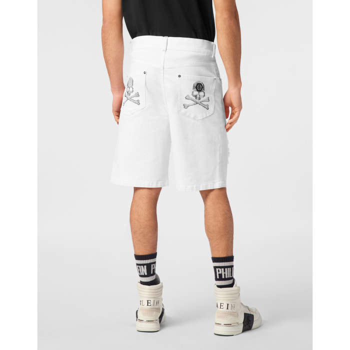 PHILIPP PLEIN DENIM SHORTS SKULL