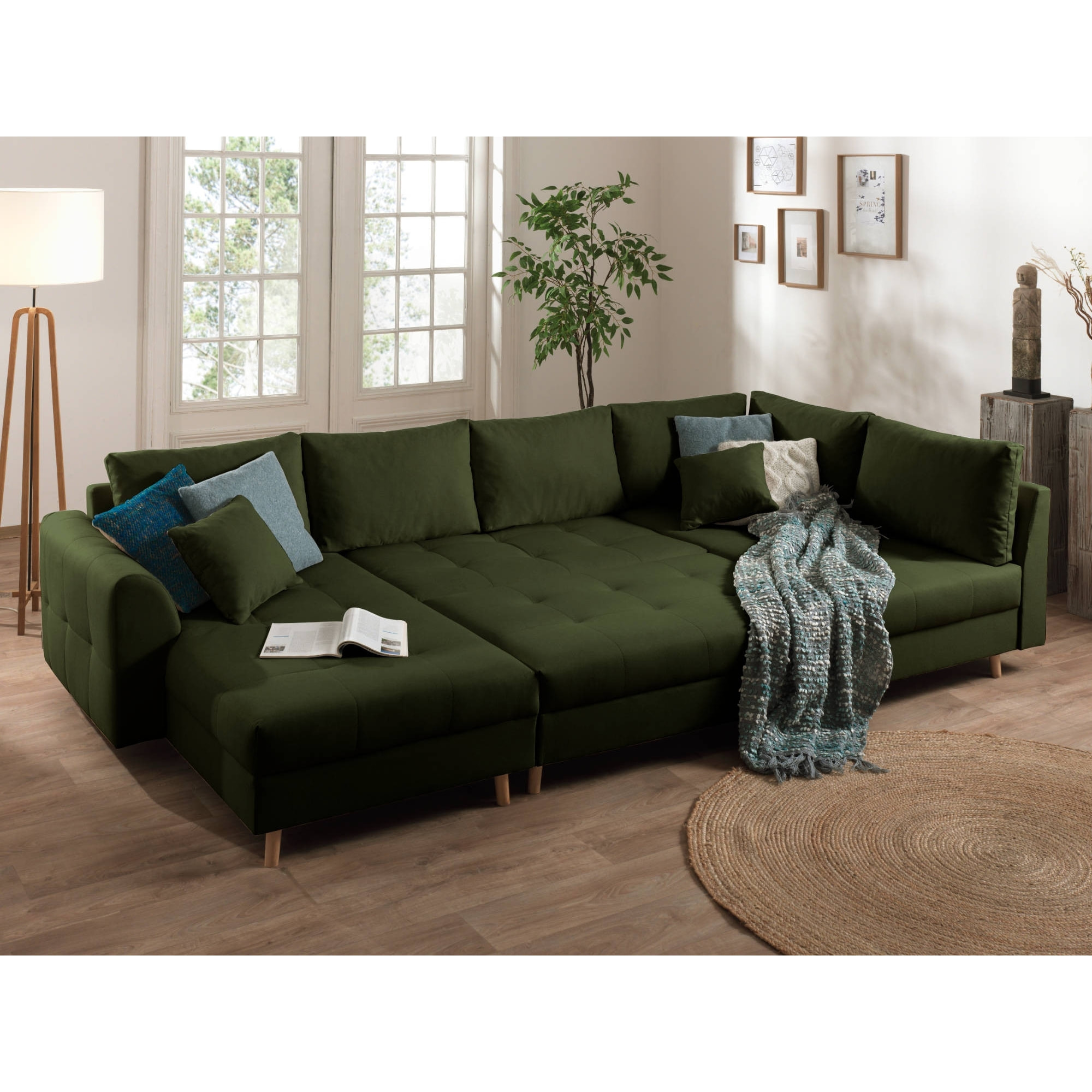 Rune - canapé panoramique - avec pouf d'appoint - 7 places - style scandinave - droit - Vert