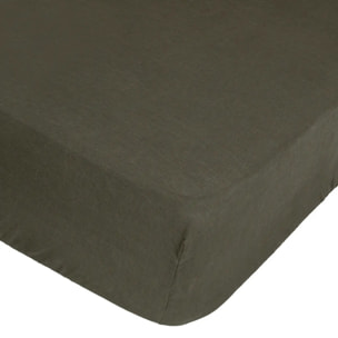 Drap-housse "Linah" - vert kaki - lin lavé 160x200 cm