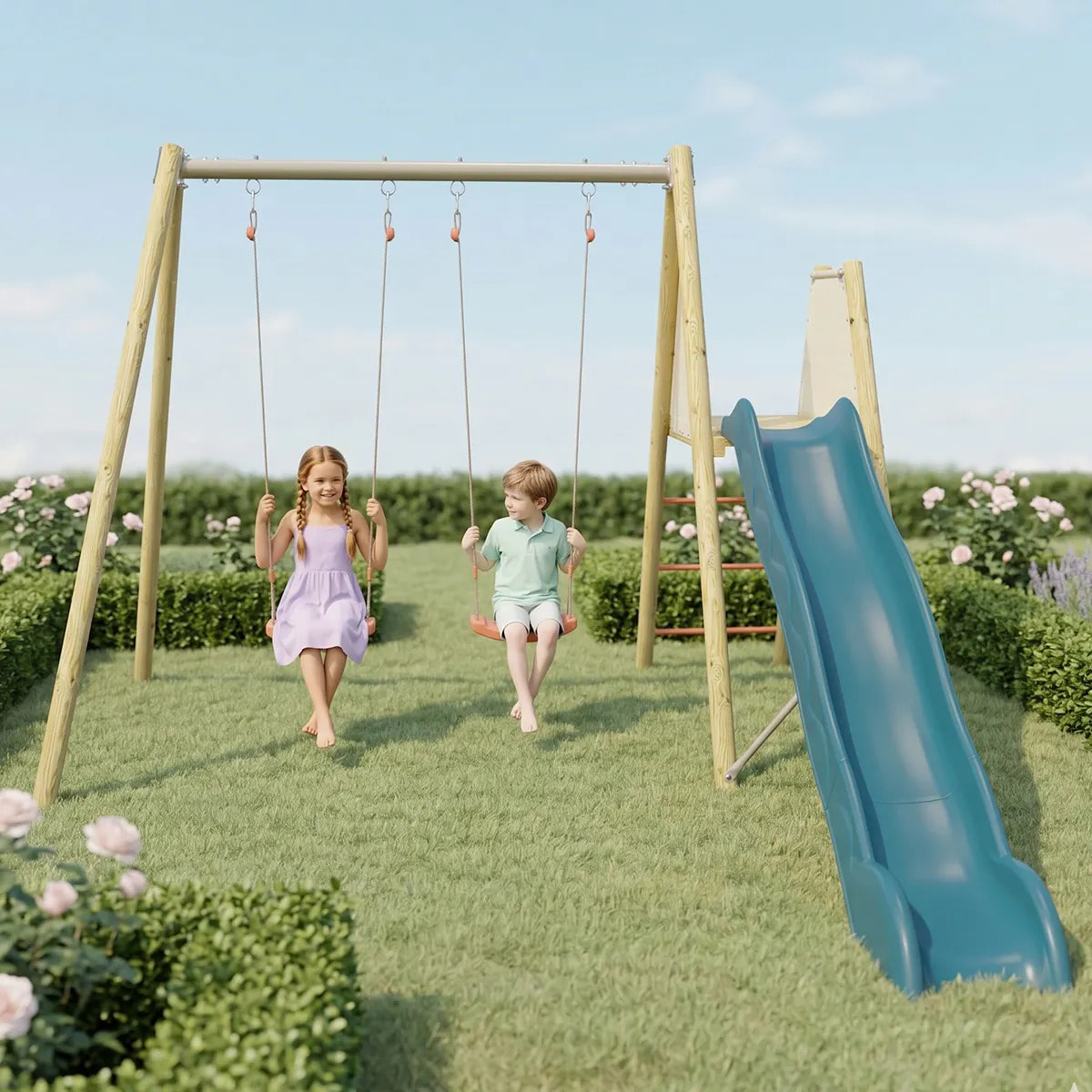 Balançoire avec toboggan - Techwood Harmonie BILLY - Aléo by Trigano