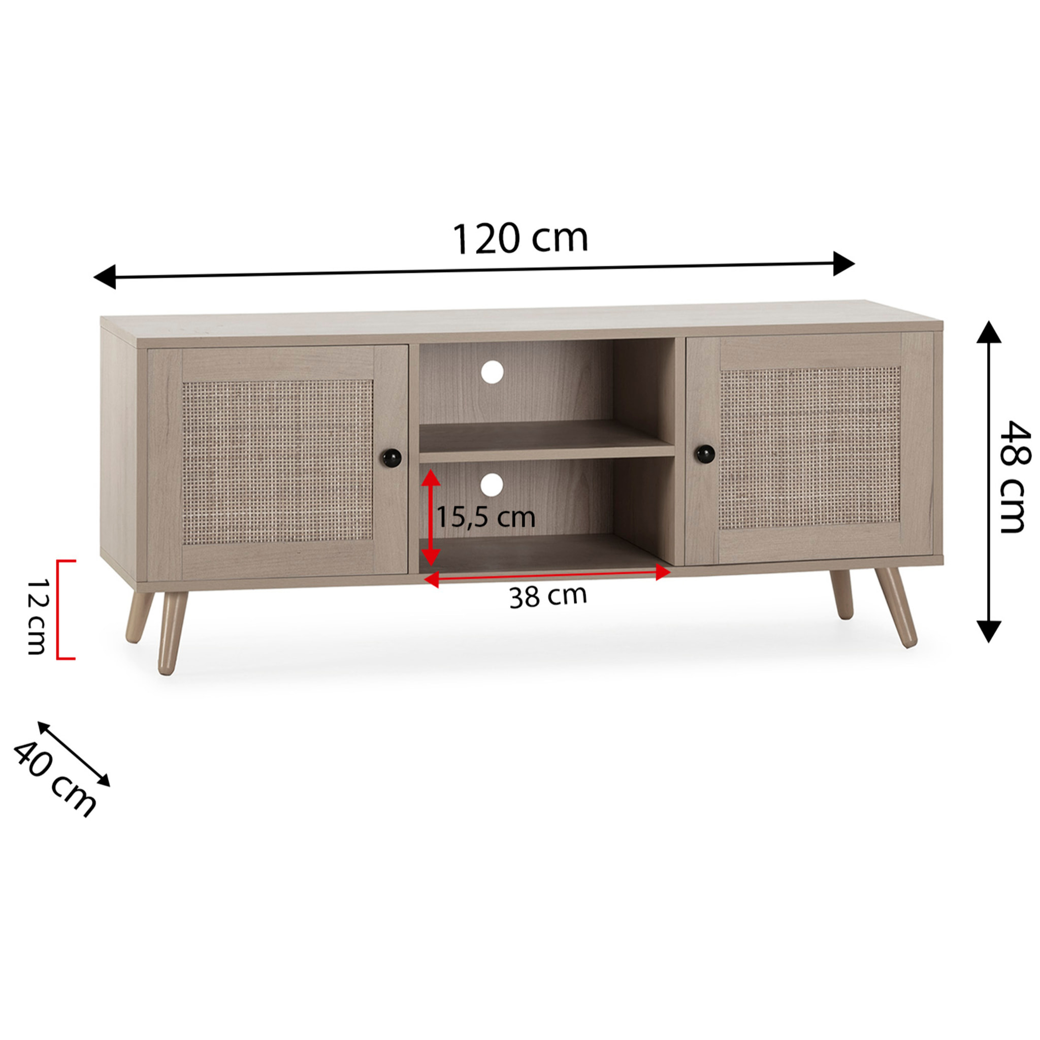 Mueble TV Bella 2 Puertas Color Roble con ratán Natural