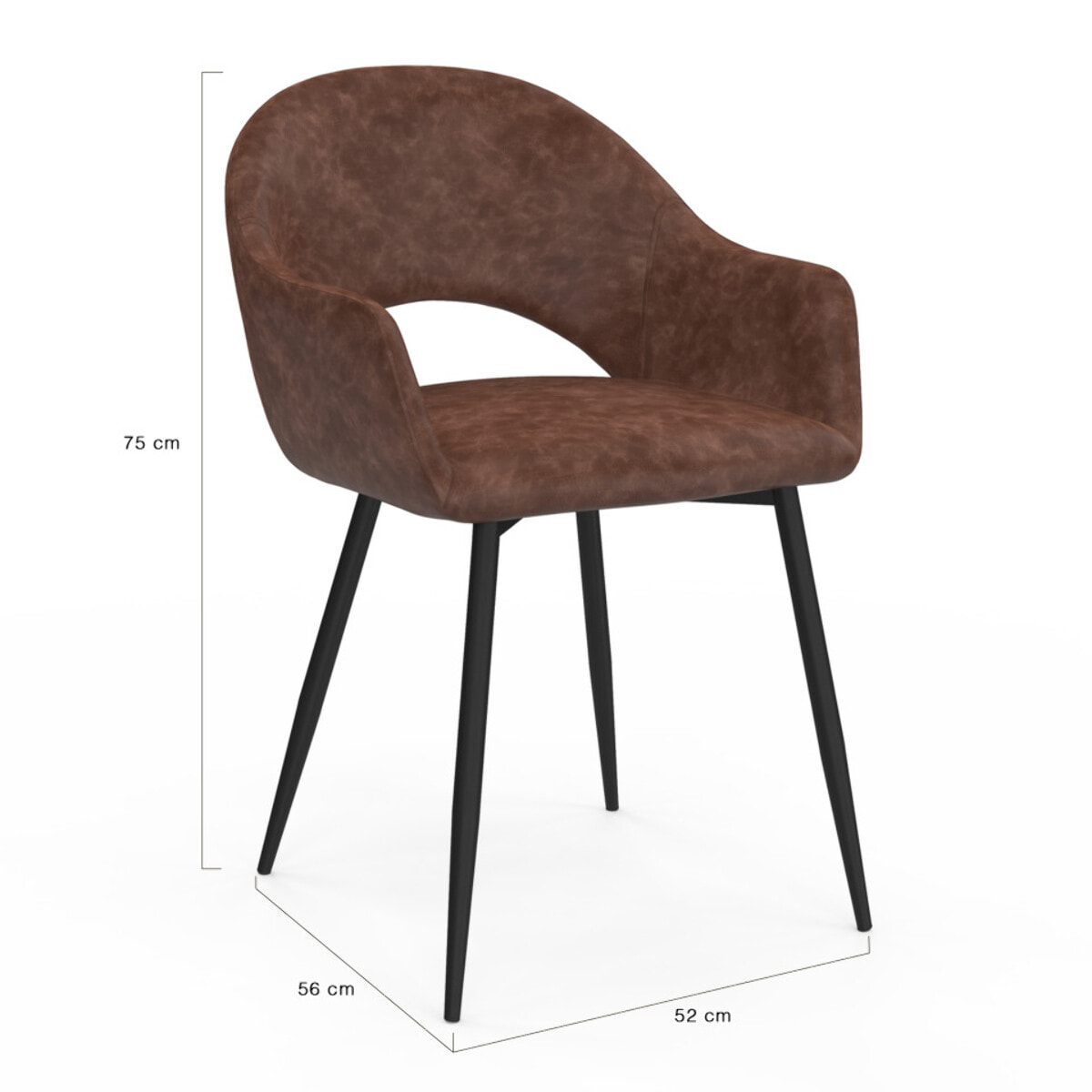 Chaises Rebecca en similicuir marron et pieds métal - lot de 2