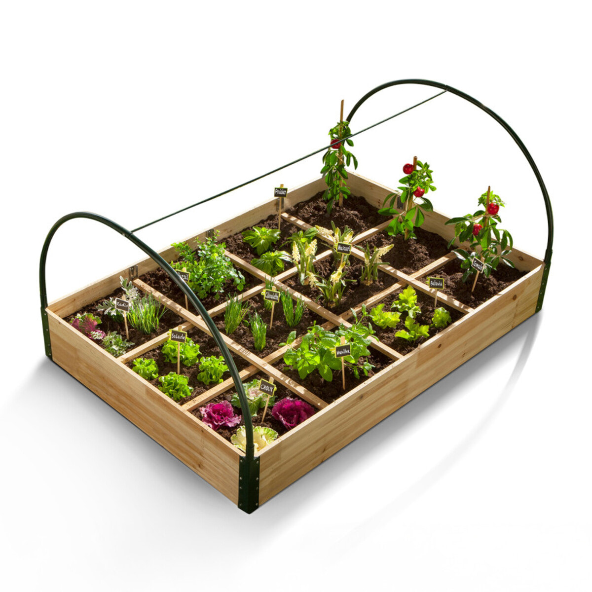 Serre de potager 12 compartiments Aroma en bois avec bâche amovible