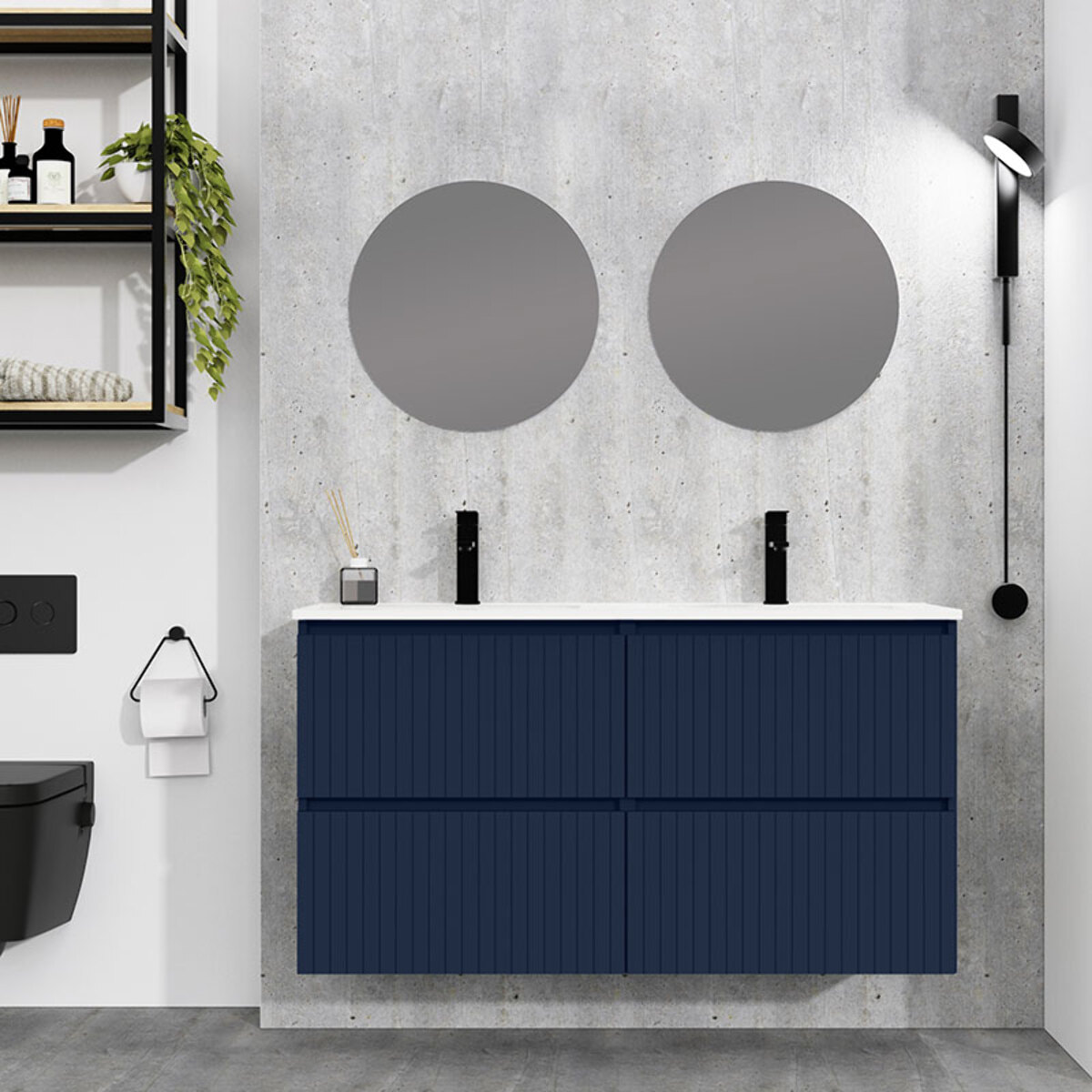 Conjunto de Baño Miya | Mueble de Baño Suspendido | 120 cm Azul| Cuatro Cajones | Lavabo Encastrado | No incluye Espejo | Alday