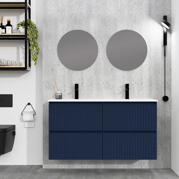 Conjunto de Baño Miya | Mueble de Baño Suspendido | 120 cm Azul| Cuatro Cajones | Lavabo Encastrado | No incluye Espejo | Alday