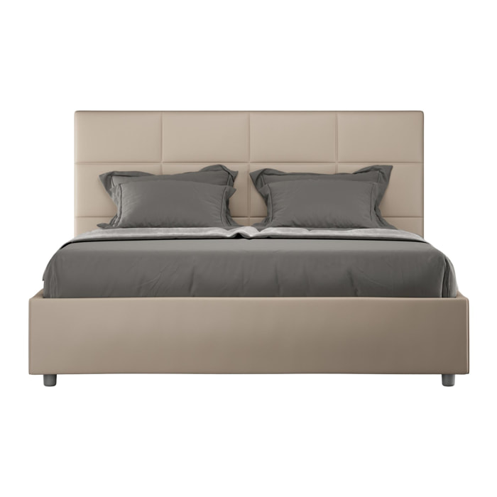 Cama sin somier acolchada 160x190 cuero sintético gris paloma Mika