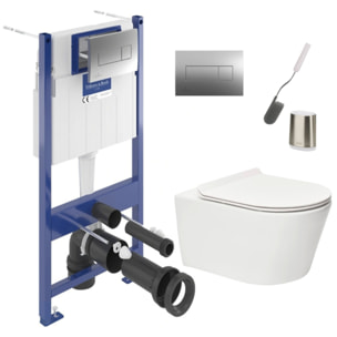 ViConnect Pro S Pack WC bâti Villeroy & Boch + WC Swiss Aqua Technologies + abattant + plaque + brosse (VCNBREVIS2FL1CH)