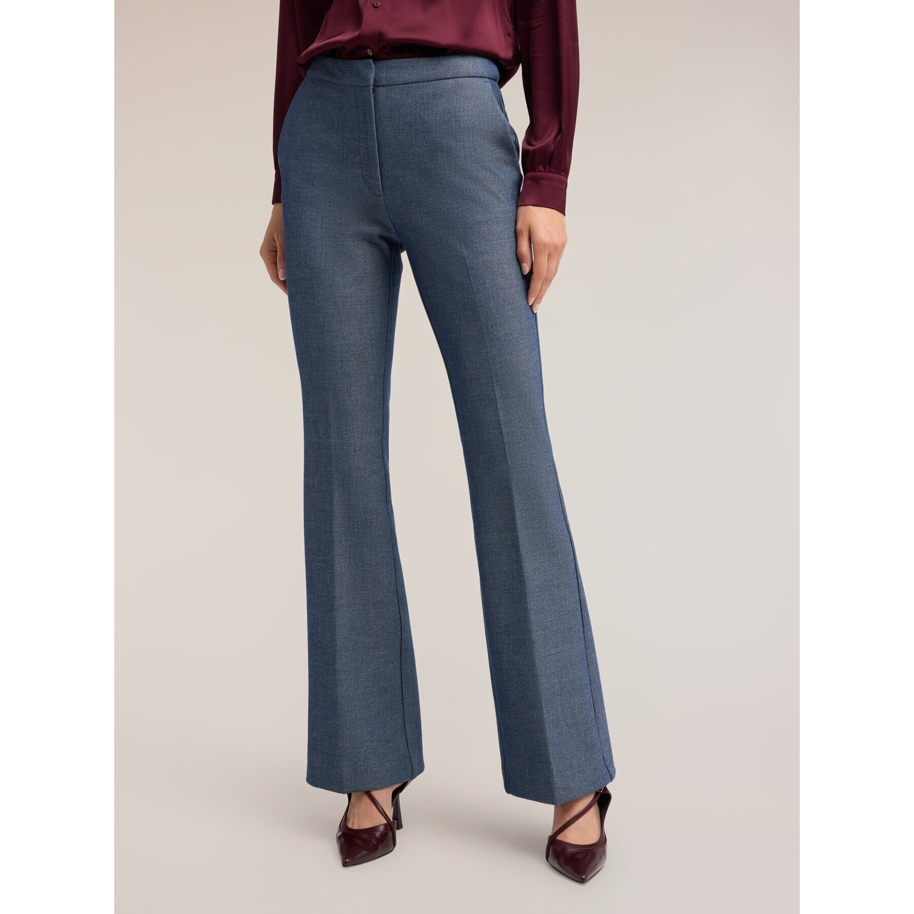 Motivi - Pantaloni flare in tessuto tinto filo - Azzurro