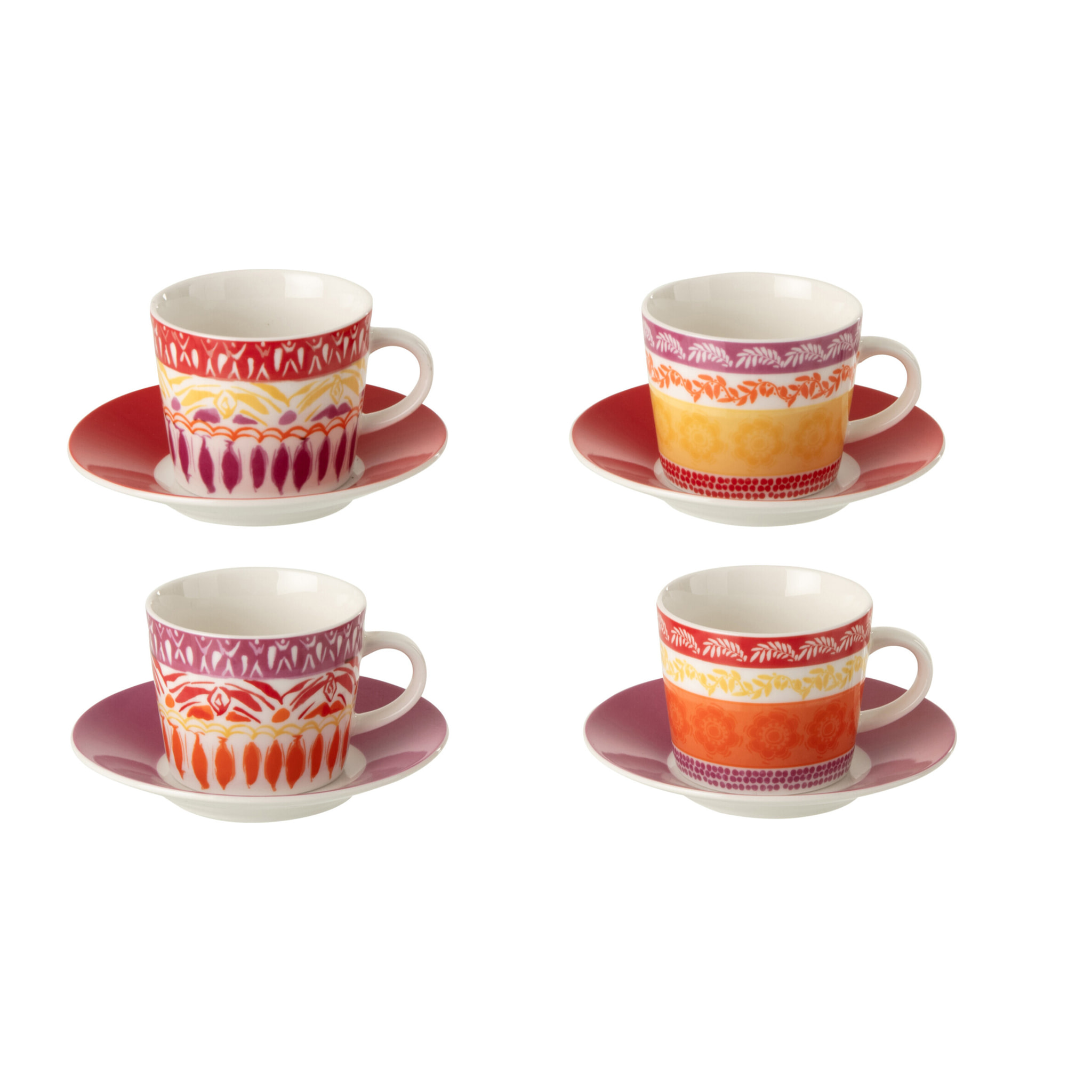 J-Line Tasse + Sous-tasse - céralique - violet/rouge - small - set de 4