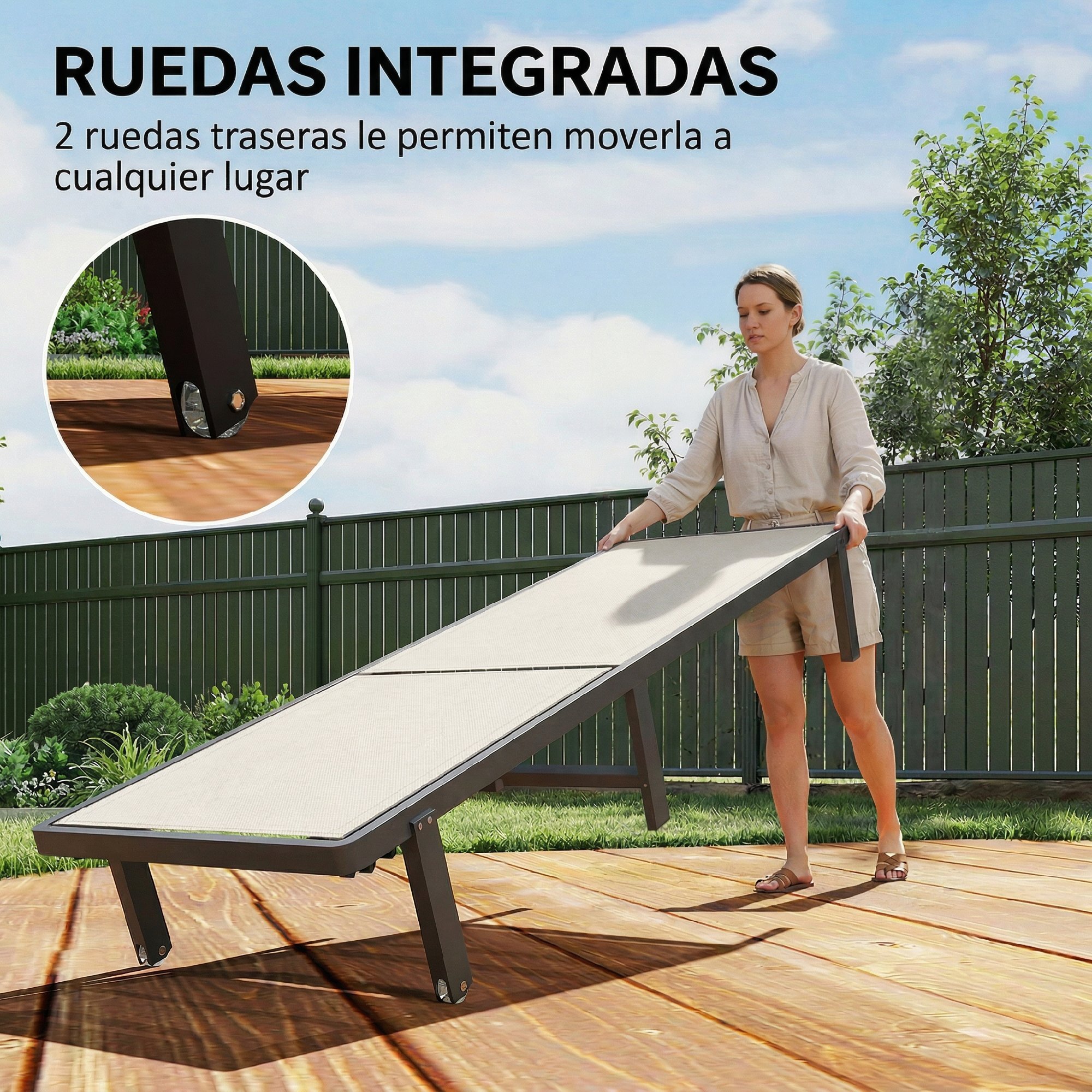 Pack de 2 Tumbonas de Jardín Exterior, Tumbonas Reclinables con Ruedas, Respaldo Ajustable de 4 Niveles, Estructura de Aluminio y Tela Textilene, Resistentes, para Playa, Piscina, Beige