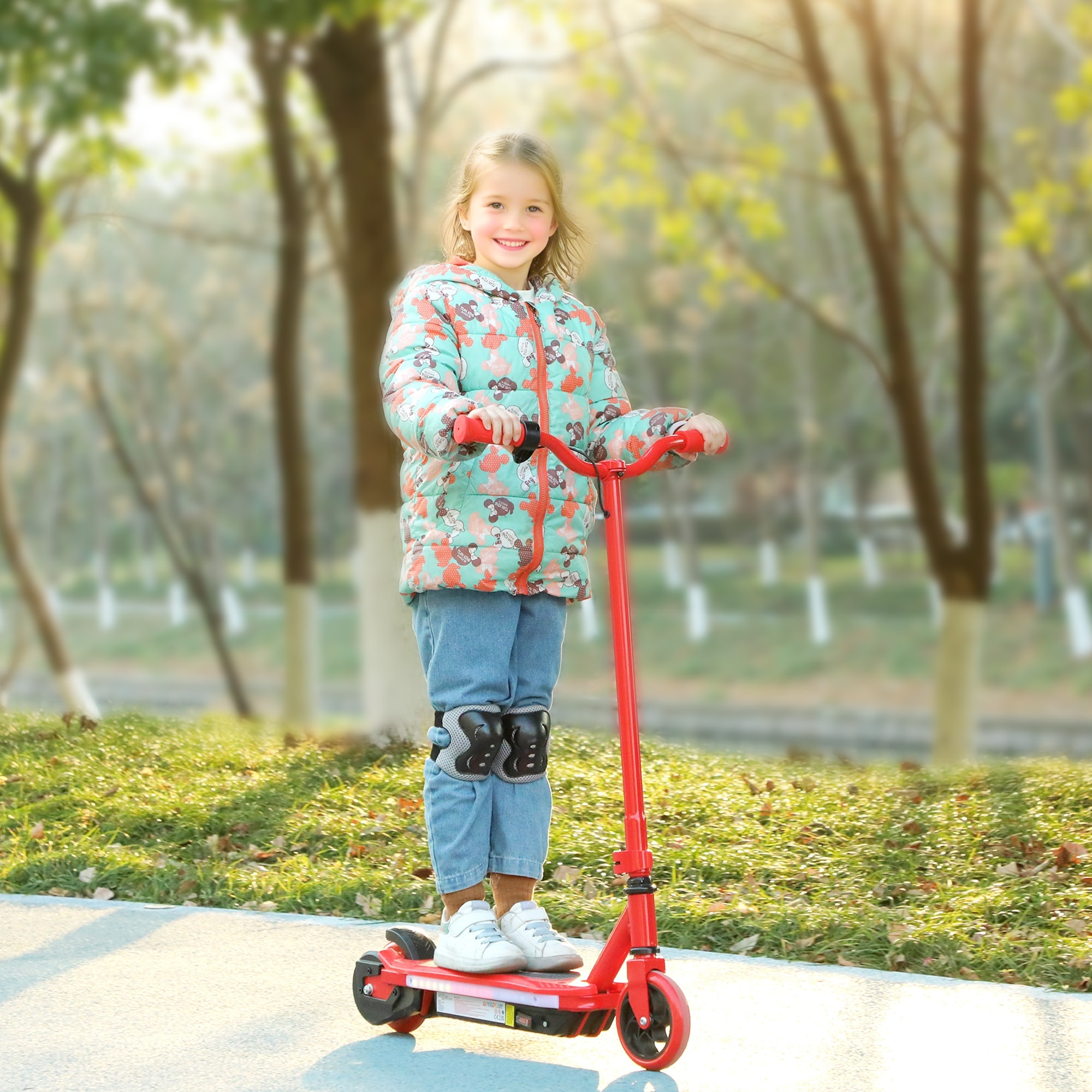 Patinete Eléctrico para Niños de 6-14 Años Patín Eléctrico Max. 10 km/h Motor 80 W Autonomía Máxima 8 km Patinete Eléctrico Infantil con Luces LED Freno Posterior Rojo