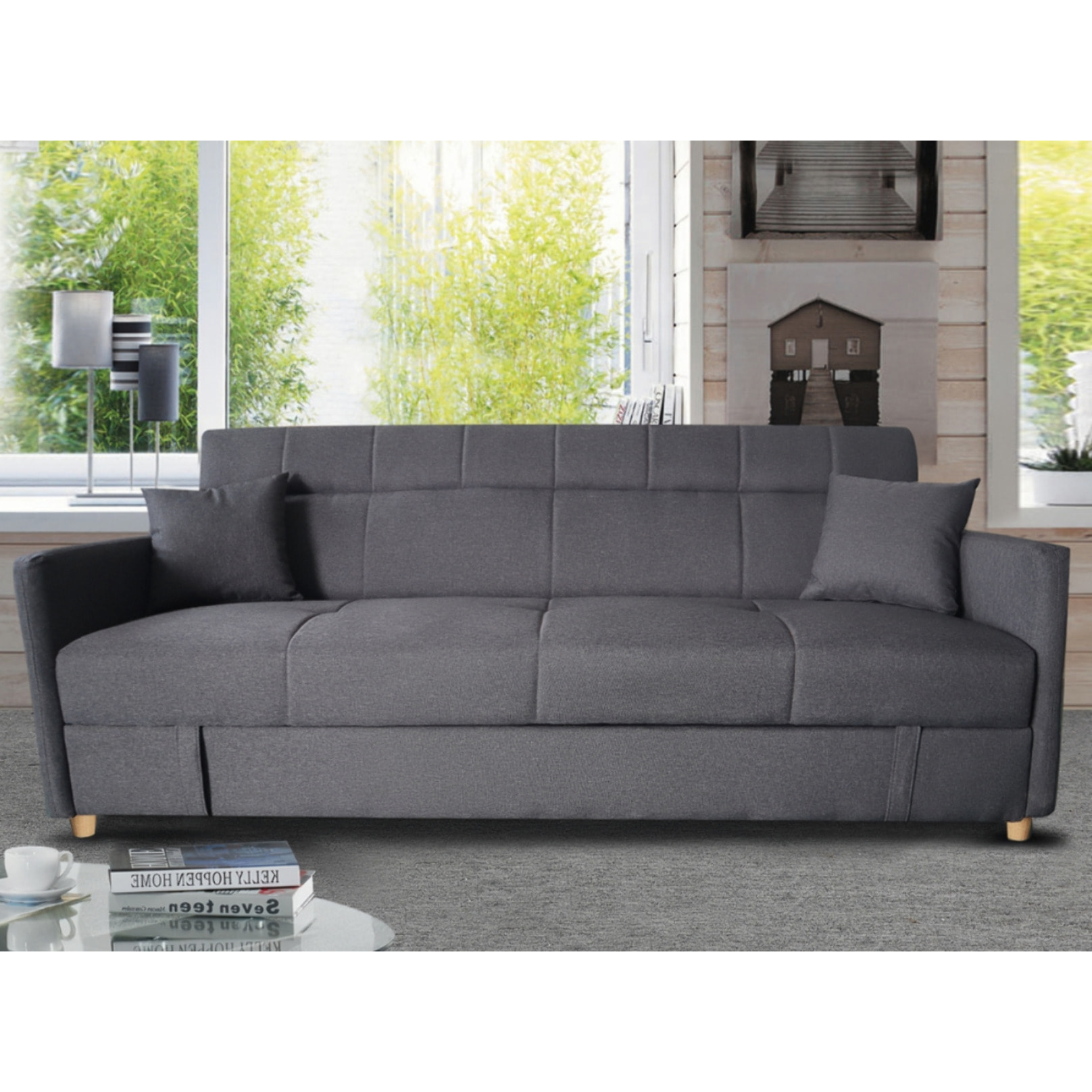 Canapé convertible avec coffre en tissu gris foncé 3 places BAKAR