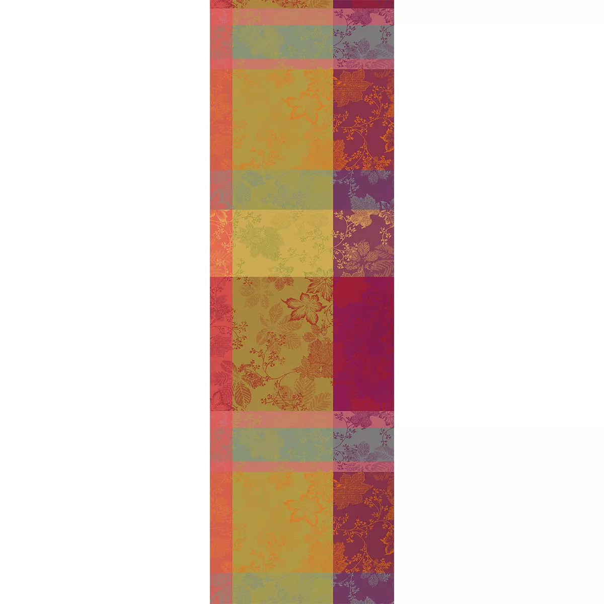 Chemin de table pur coton motif jacquard bordeaux orange Mille sous bois automne
