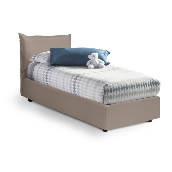 Letto singolo Alzavola, Letto contenitore con rivestimento in ecopelle, 100% Made in Italy, Apertura laterale, con materasso Cm 80x190 incluso, Tortora
