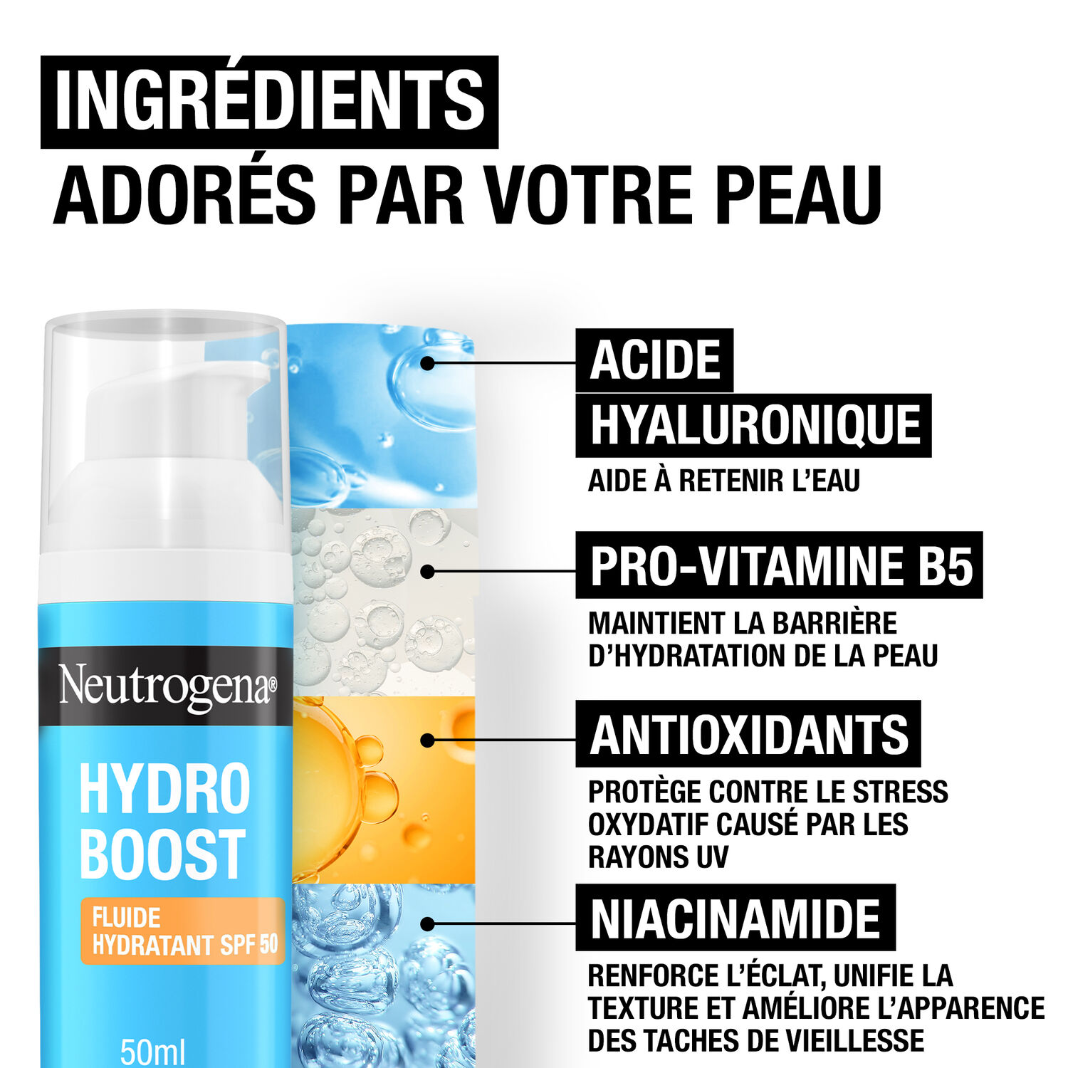 Hydro Boost SPF 50 - Fluide Hydratant avec acide hyaluronique B5 et niacinamide Hydro Boost 50ml