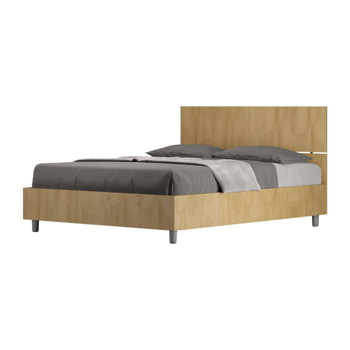 Letto matrimoniale francese con rete 140x200 testata dritta quercia Demas