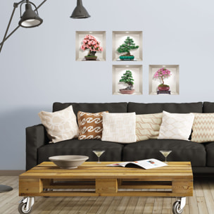 Stickers muraux 3D | Sticker Mural Autocollant effet 3D bonsai des 4 saisons - Stickers adhésifs 3D Chambre Salon Trompe l'oeil