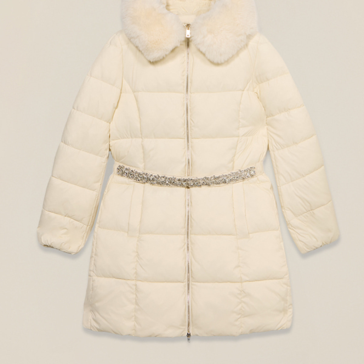 Oltre - Plumífero midi con cinturón joya - Marfil