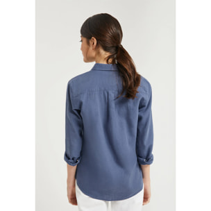 Camicia blu denim in lino-cotone con particolare ricamato Rigby Go