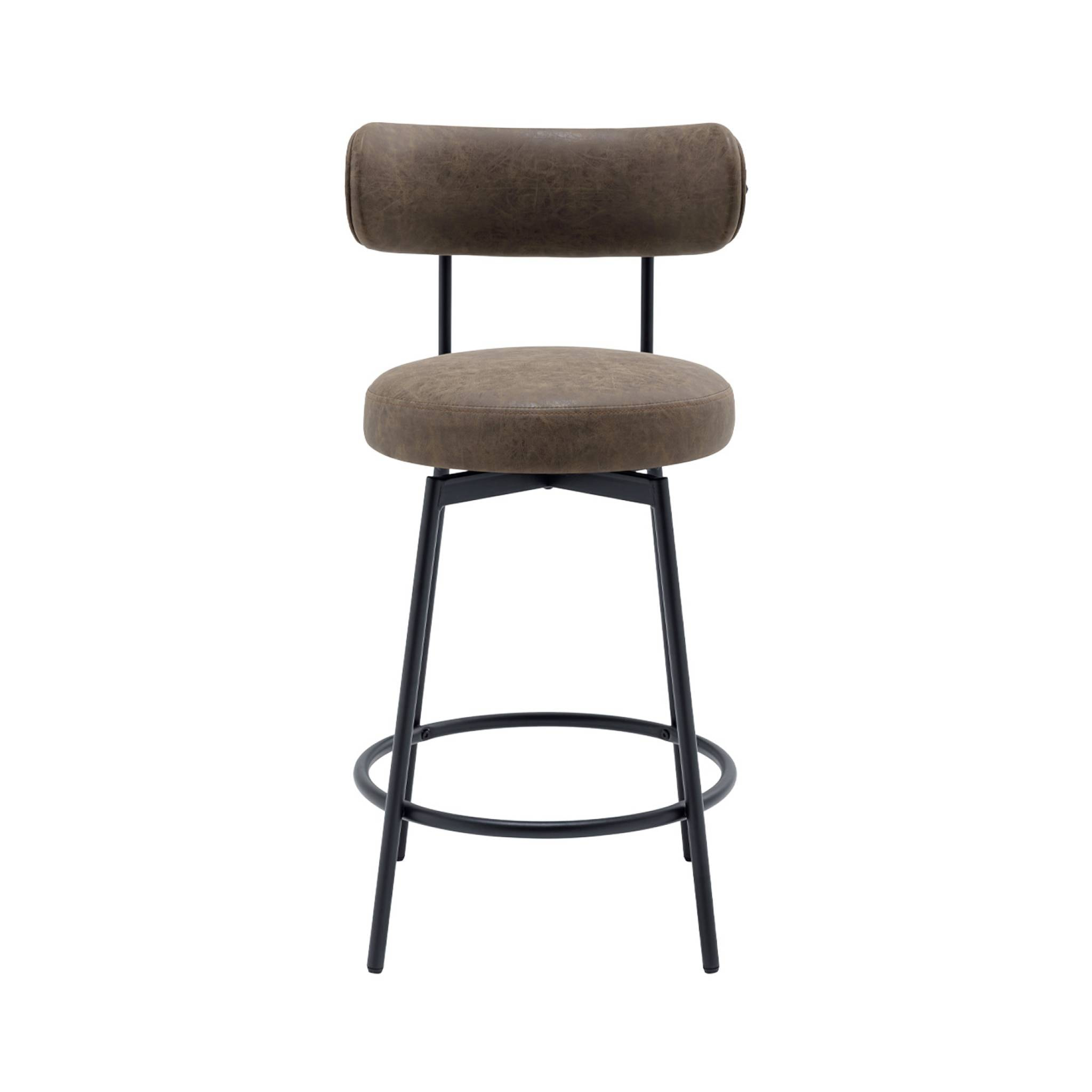 Lot de deux tabourets de bar assise rotative métal noir et simili cuir marron - L 50 x P 50 x H 92cm - Iris