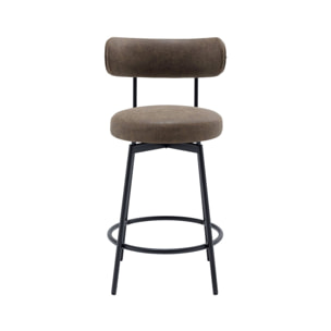 Lot de deux tabourets de bar assise rotative métal noir et simili cuir marron - L 50 x P 50 x H 92cm - Iris