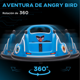Coche de Parachoques Eléctrico para Niños Coche de Choque con Licencia de Angry Birds Batería 12 V Mando a Distancia Joystick Rotación de 360° Coche Eléctrico con Luces LED Música Azul