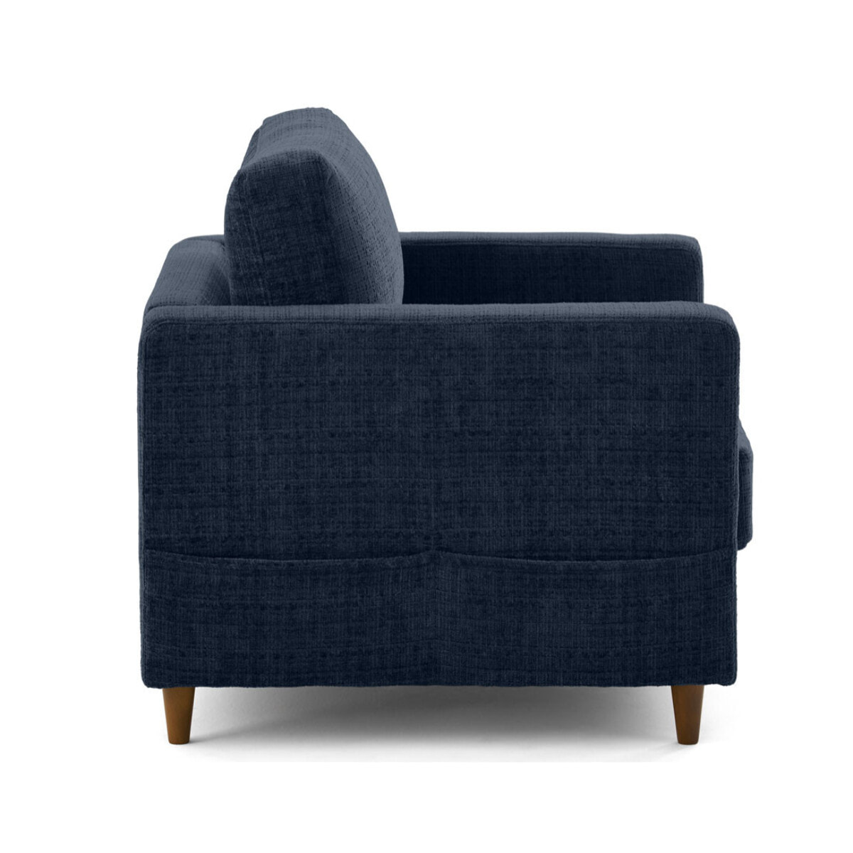 Anna - fauteuil avec poche en velours texturé - pieds en bois - Bleu