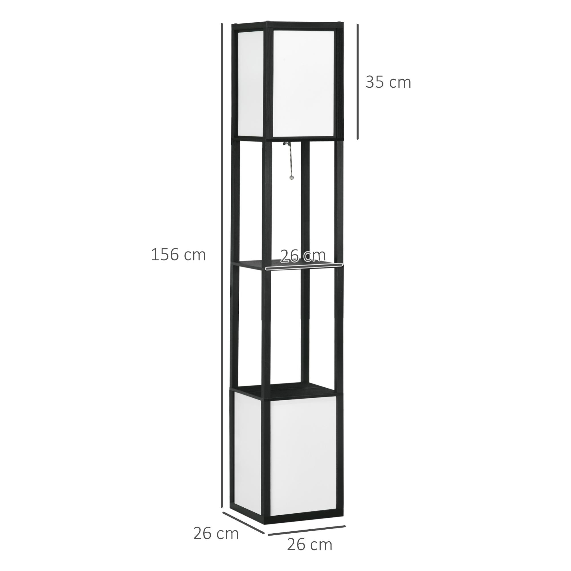 Lámpara de Pie de Madera con Estante de Almacenaje para Bombilla E27 Potencia Máx. 40W Lámpara Moderna para Salón Dormitorio 26x26x156 cm Negro y Blanco