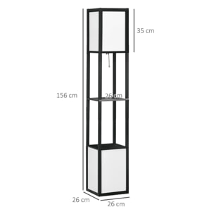 Lámpara de Pie de Madera con Estante de Almacenaje para Bombilla E27 Potencia Máx. 40W Lámpara Moderna para Salón Dormitorio 26x26x156 cm Negro y Blanco