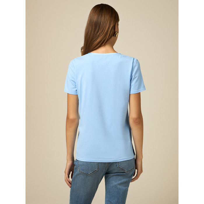 Oltre - T-shirt bimaterica - Azzurro