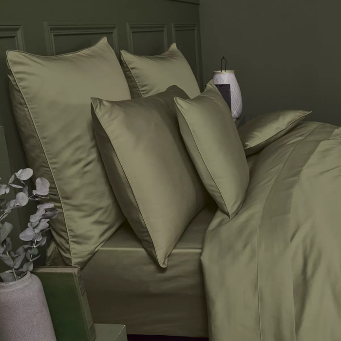 Housse de couette satin de coton uni brun marron Ava uni mordore