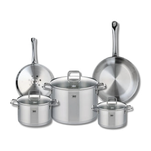 Ensemble de 2 Poêles de cuisson 24 et 28 cm et 3 faitouts 16, 20 et 26 cm Elo Profi Citrin