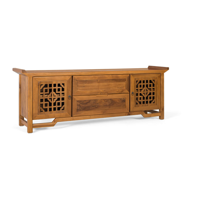 Meuble TV en bois de teck 180 cm style colonial oriental