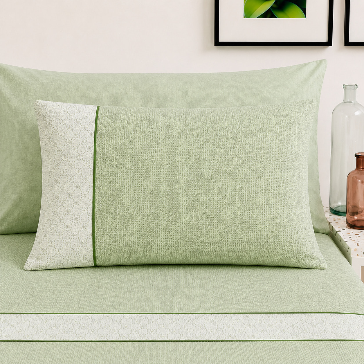 BASSETTI Completo letto 100% Cotone Fantasie Geometriche_Matrimoniale_ Ruby Verde