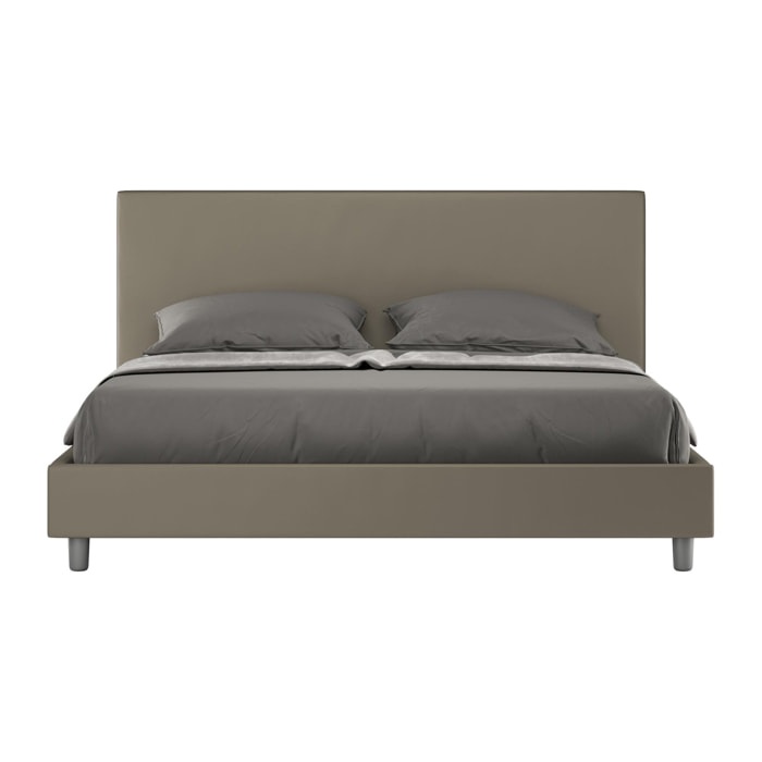 Cama con somier acolchada 160x190 cuero sintético capuchino Naspy