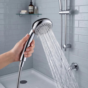 Pommeau de douche à main MSV Pietro 3 fonctions – ABS chromé – Économie d'eau – Picots anti-calcaire Ø75 mm