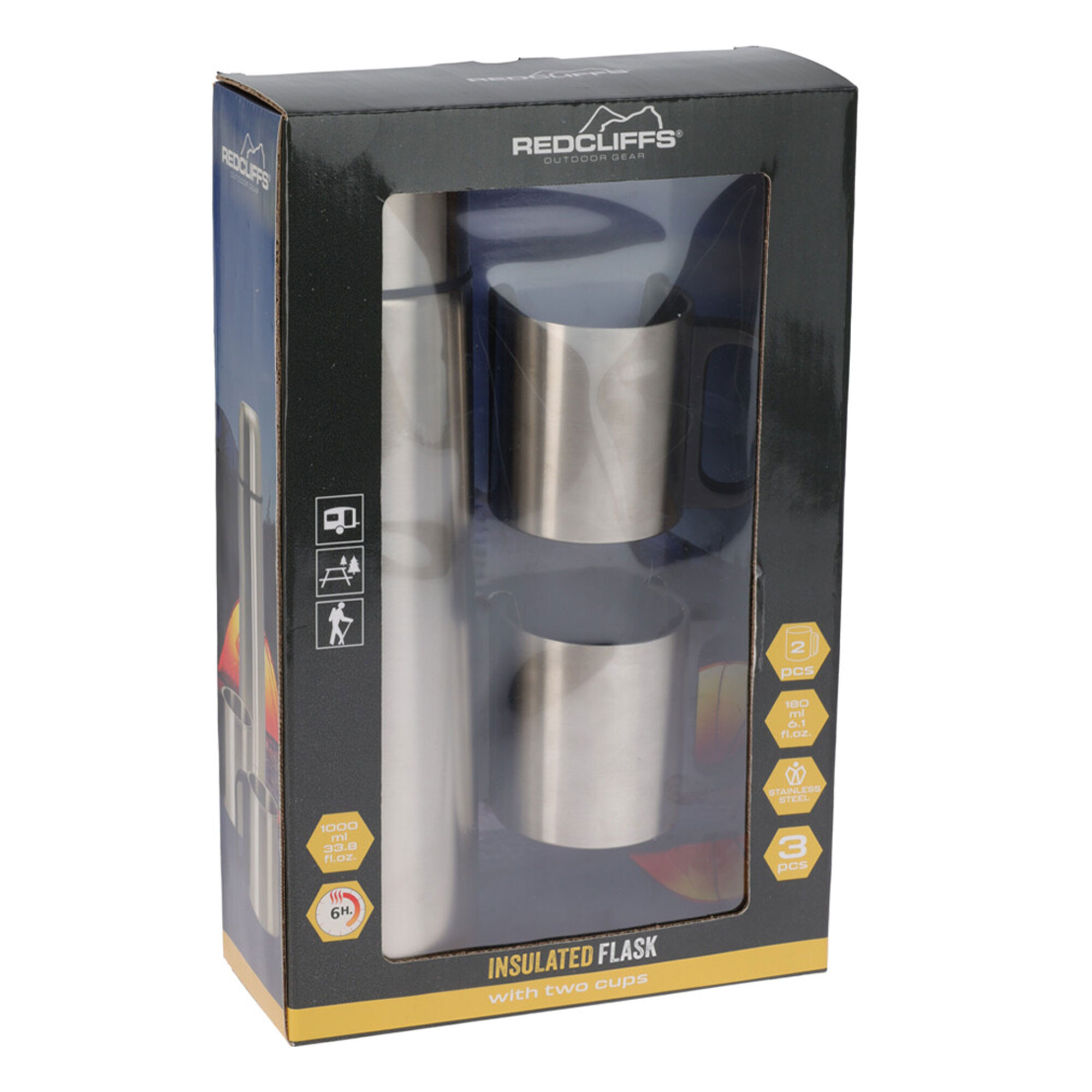 termo de acero inoxidable 1l modelo bullet - incluye 2 tazas de 180ml