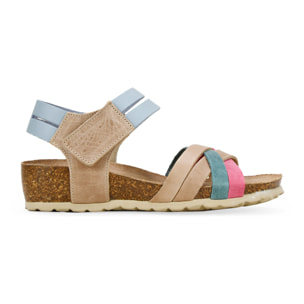 Sandalias con cuña de piel multicolor