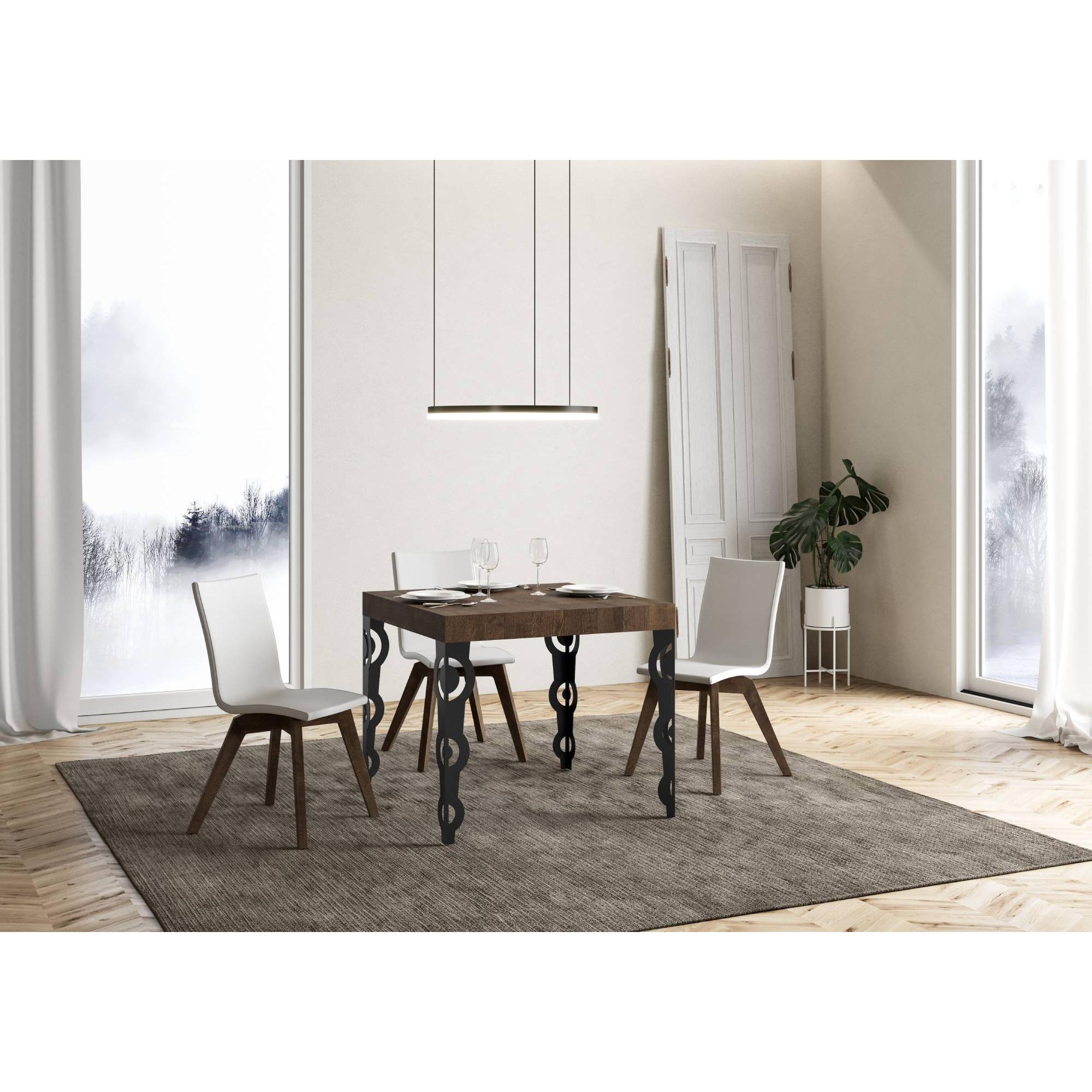 Mesa extensible 90x90/246 cm Karamay Premium Nogal estructura Antracita