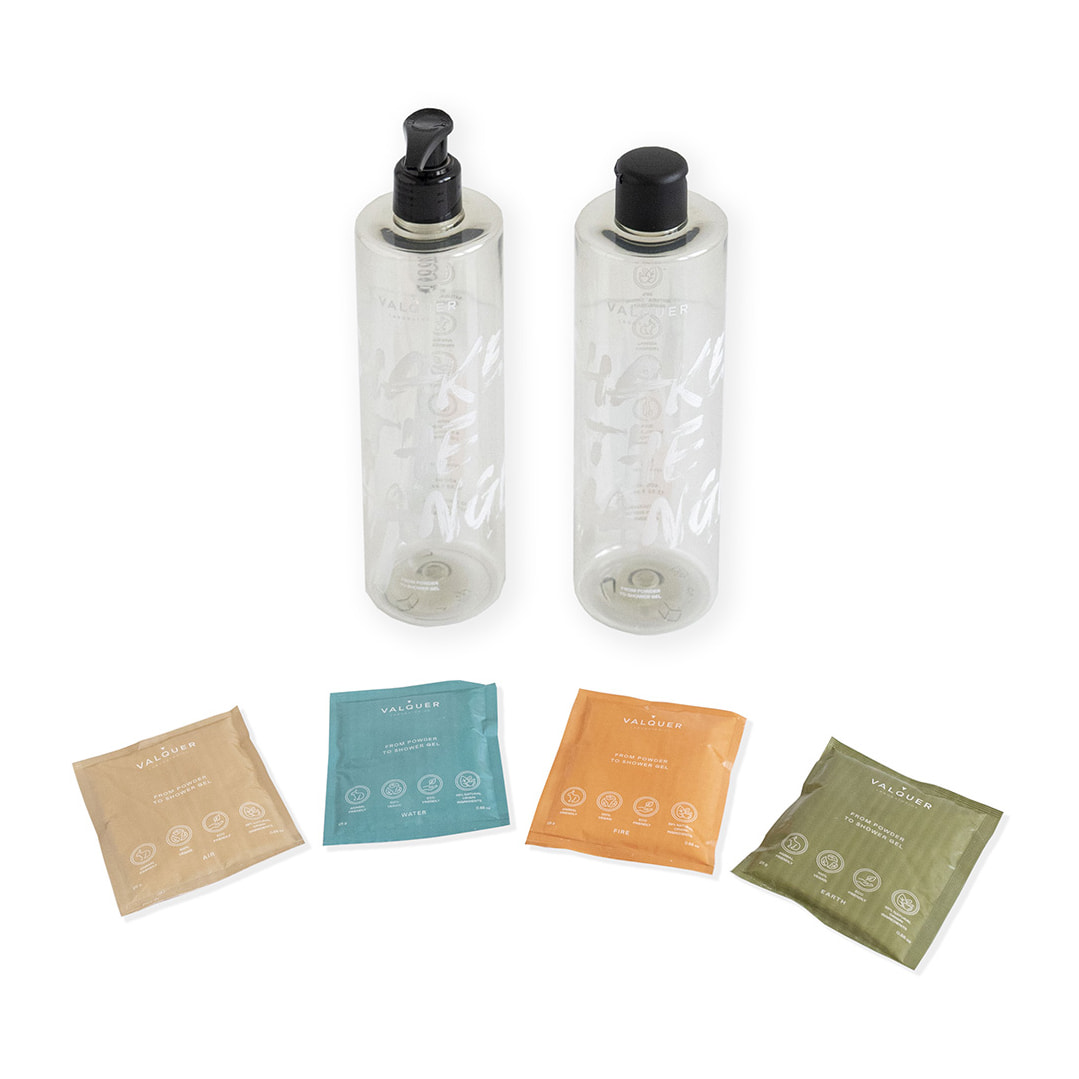 Valquer Shake - Pack 4 geles de baño sostenibles - 2 botellas + 4 sobre de 25 gr