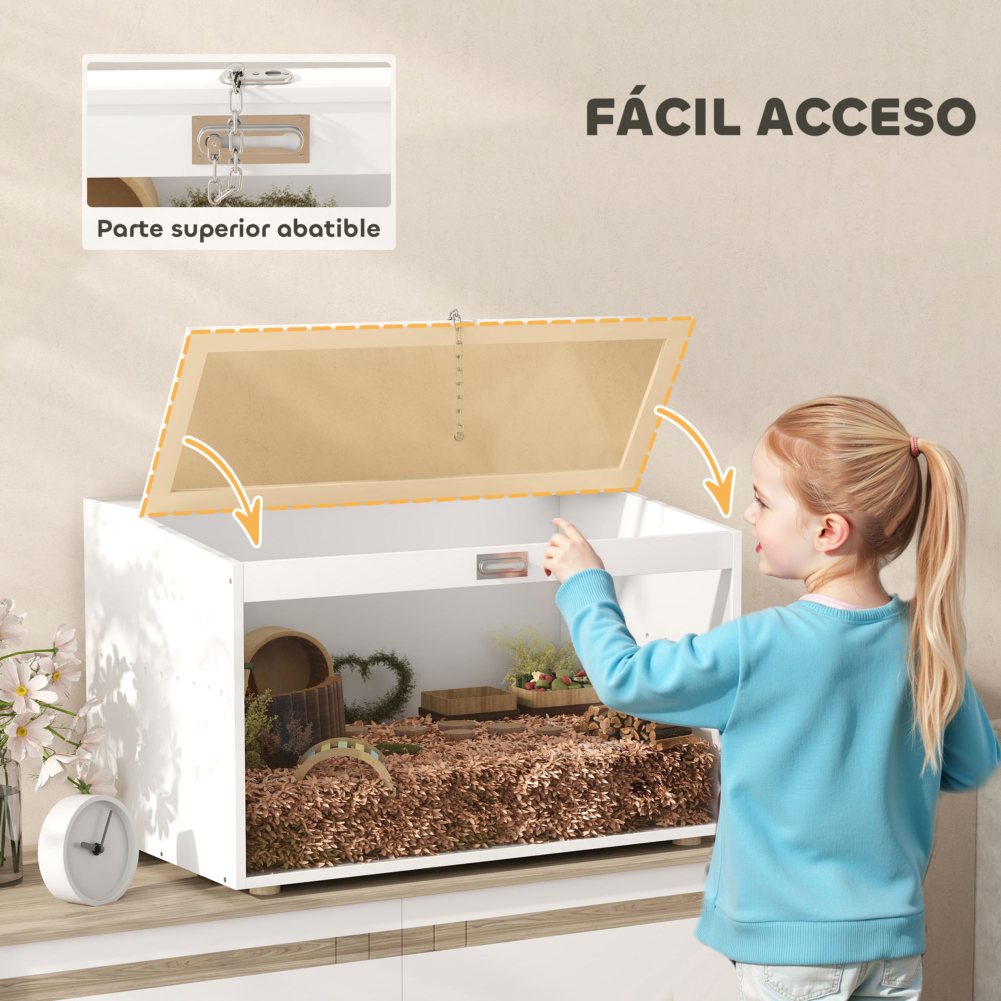 Jaula para Hámster Casa para Animales Pequeños con Tapa Abatible y Ventana de Acrílico Transparente para Hámsteres Enanos Jerbos Pequeños 80x50x50 cm Blanco