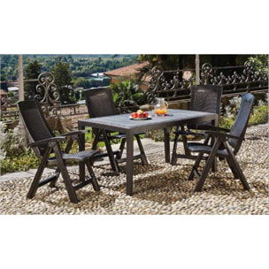 Tavolo da esterno Portici, Tavolo rettangolare da pranzo, Tavolo da giardino multiuso effetto rattan, 100% Made in Italy, Cm 150x90h72, Antracite