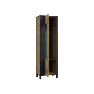 Vitrine haute en bois effet chêne et noir style industriel - YAL