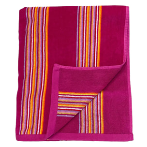 Serviette de bain éponge velours Jacquard Milonga Fuchsia 70x140 400g/m²