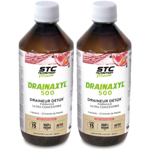 STC NUTRITION - Drainaxyl 500 - 4 actions : Brûle-graisses, Digestion ventre plat, Circulation jambes légères, Drainant, Détoxifiant - 23 Extraits de plantes dont Elim'Real® - Goût fruits rouges - 500ml - Lot de 2