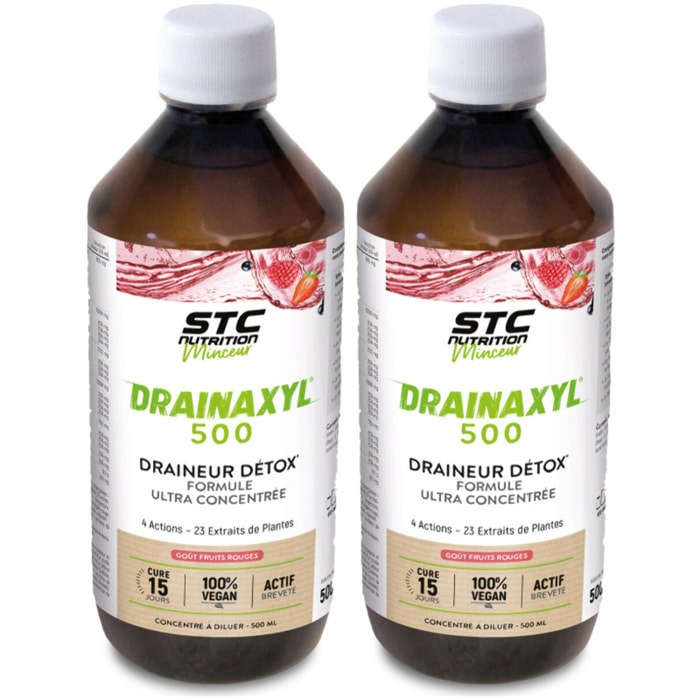 STC NUTRITION - Drainaxyl 500 - 4 actions : Brûle-graisses, Digestion ventre plat, Circulation jambes légères, Drainant, Détoxifiant - 23 Extraits de plantes dont Elim'Real® - Goût fruits rouges - 500ml - Lot de 2