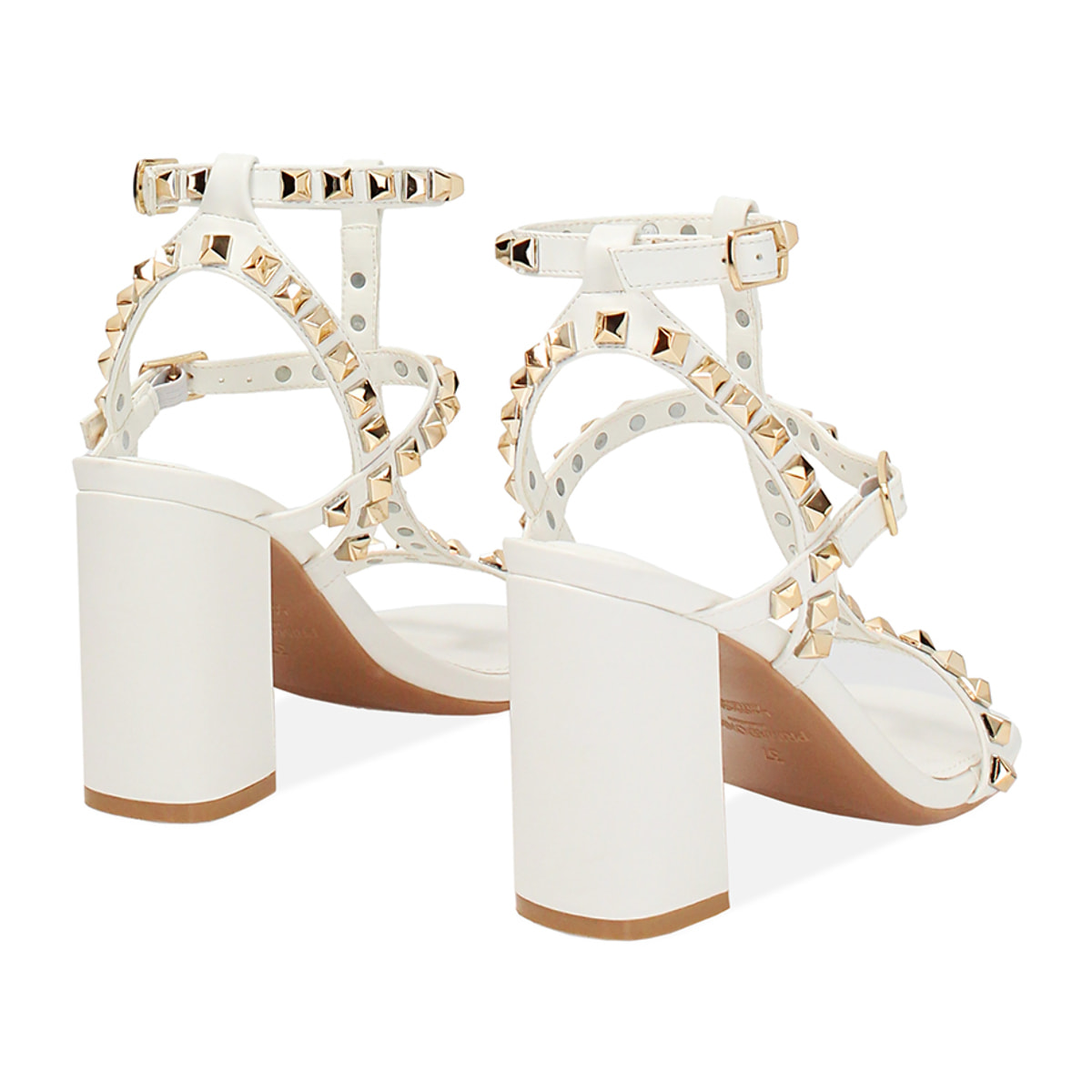 Sandalo donna bianco con borchie, tacco 8,5 cm